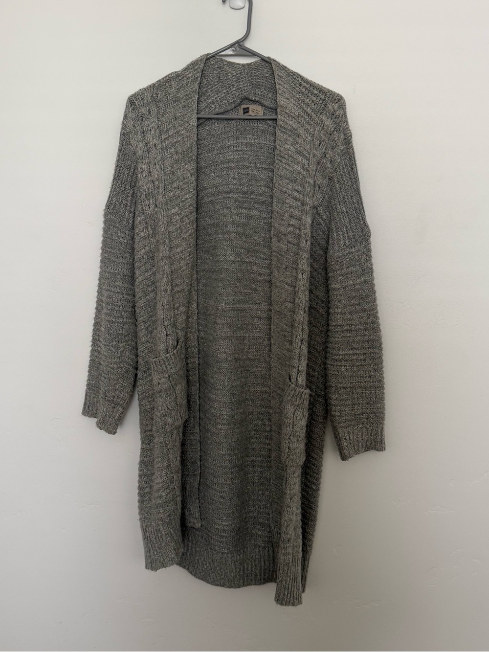 Women's Open-Front Gray Knit Cardigan with Pockets
